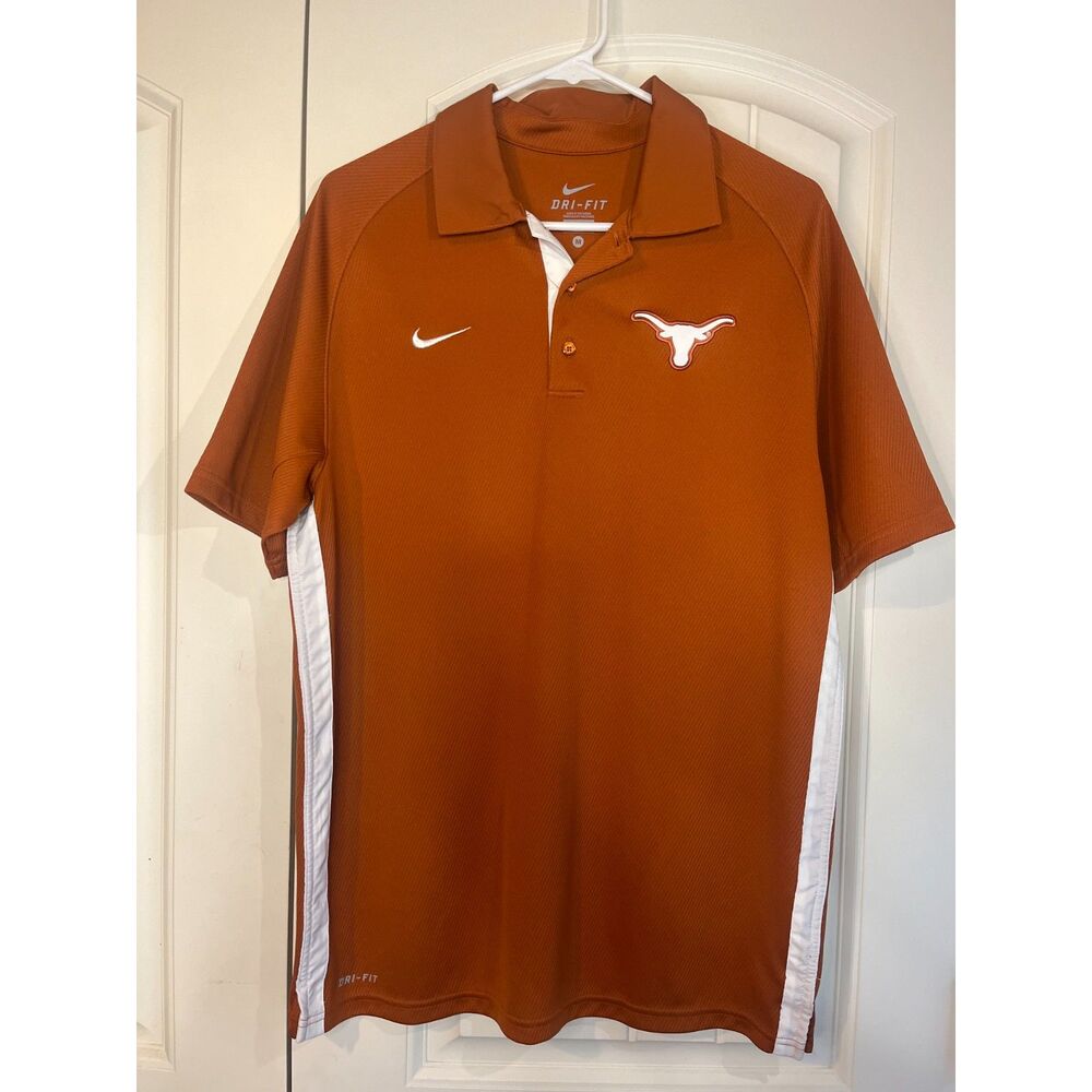 Nike Dri-Fit Texas Longhorns Polo Shirt Men's Medium Burnt Orange White Trim
